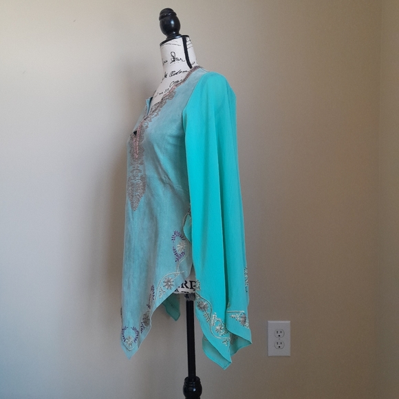 Wilsons Leather Turquoise Embroidered Blouse - Picture 5 of 12